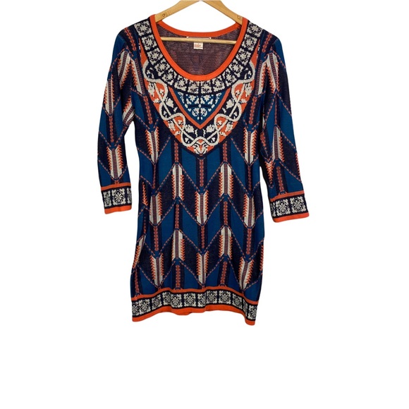Flying tomato chevron sweater dress Aqua ethnic dress 3/4 sleeves mini M - Picture 3 of 11